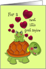 Valentine for aYoung Great Nephew, Happy Turtle with Frog on its Back card