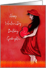 Happy Valentine’s Day Birthday for Goddaughter, Woman in Red, card