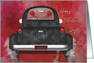 Happy Valentine’s Day, Vintage Truck, Spinning Tires, Watercolor card