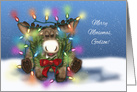 Merry Moosemas Godson, Moose Tangled in Christmas Lights card