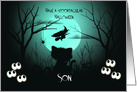 Halloween for Son Spooky, Shilouette Cat, Flying Witch, Moon card