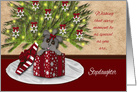 Merry Christmas for Stepdaughter, Yorkie in a Present Under the Tree card