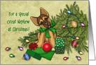 Christmas for Great Nephew, Naughty Shepherd Puppy Knocked Down Tree card
