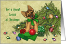 Christmas for Cousin, Naughty Shepherd Puppy Knocked Down Tree card