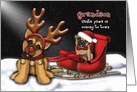 Santa Paws is Coming to Town, Grandson, Shepherd Reindeer, Pug Santa card