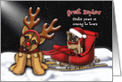 Santa Paws is Coming to Town, Great Nephew, Shepherd Reindeer, Pug card