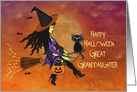 Halloween for a Great Granddaughter, Pretty Witch Riding a Broom Cats card