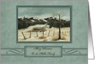 Christmas, Custom Name, Winter Painting of Old Wagon in the Mountains card