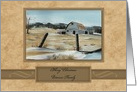 Christmas, Customize Name, Painting of an Old Barn with Mountains card