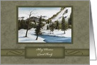 Christmas Customize Name, Painting Winter Forest Setting, Deer Stream card