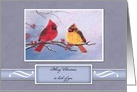 Christmas, Customize Name, Painting of Cardinals Sitting in a Branch card