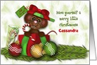 Christmas Custom Name, Adorable Christmas Mouse in a Present card