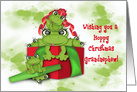 Hoppy Christmas for Grandnephew, Frogs in a Christmas Present card