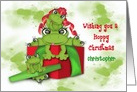 Hoppy Christmas, Customize Name, Frogs in a Christmas Present card
