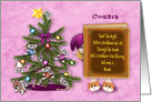 Christmas, Cousin, Little Girl Hiding, Mice in Christmas Tree card