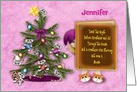 Christmas, Customize Name, Little Girl Hiding, Mice in Christmas Tree card