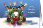 Merry Moosemas Customize Name, Moose Tangled Christmas Lights card