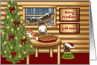 Christmas Moose for a Great Nephew, Kitten, Pug Waiting to Eat Pie card