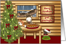 Christmas Moose for Great Granddaughter, Kitten Pug Waiting to Eat Pie card