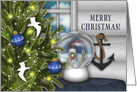 Christmas, Nautical Theme, Snow Globe with Lighthouse card