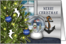 Christmas, Nautical Theme, Snow Globe with Lighthouse card
