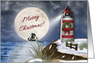 Merry Christmas, Lighthouse, Moon Reflection on the Water card