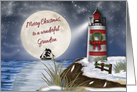 Merry Christmas, Grandson, Lighthouse, Moon Reflecting on the Water card