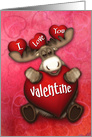 Valentine Moose Holding a Big Heart card