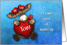 Valentine for a Stepson Moose Holding a Big Heart card