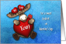 Valentine for a Godson Moose Holding a Big Heart card