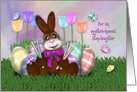 Easter for a Stepdaughter Adorable Bunny, with Flowers, Butterflies card