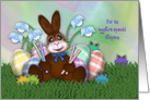 Easter for a Stepson Adorable Bunny, with Eggs, Flowers and Frogs card