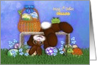 Happy 1st Easter, Customize Name Adorable Bunny, Eggs, Frog Turtle card