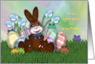 1st Easter for Son Adorable Bunny, with Eggs, Flowers and Frogs card