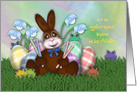 1st Easter for Nephew Adorable Bunny, with Eggs, Flowers and Frogs card