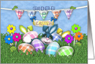 Easter for Grandnephew Bunnies Gingham Eggs, Jelly Bean Flowers card