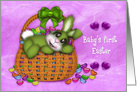 1st Easter for Boy, Green Bunny in Basket Full of Jelly Beans card