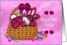 1st Easter for Girl, Pink Bunny in Basket Full of Jelly Beans card