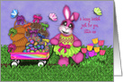 Easter for Little One Pink Bunny Pulling Wagon Full of Treats card