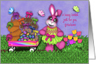 Easter for Grandniece Pink Bunny Pulling Wagon Full of Treats card
