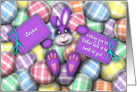 Easter for Stepson, Purple Bunny Laying in the Easter Eggs card