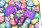 Easter for a Grandson, Purple Bunny Laying in the Easter Eggs card