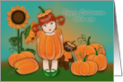Halloween for a Young Girl, Cute Red Head in Pumpkin Patch card