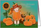 Halloween for a Niece Cute Red Head in Pumpkin Patch card