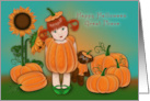 Halloween for a Great Niece Cute Red Head in Pumpkin Patch card