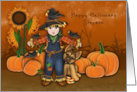 Halloween for a Stepson Scarecrow with His Puppy Pumpkin Patch card