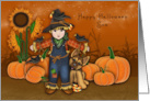 Halloween for a Son Scarecrow with His Puppy Pumpkin Patch card