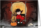 Halloween for a Godson Little Devil with his Dog on a Swing card