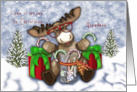 Christmas for Grandson a Moose with Glasses card