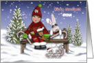 Merry Christmas Customize Any Name a Little Boy on Bench with Animals card